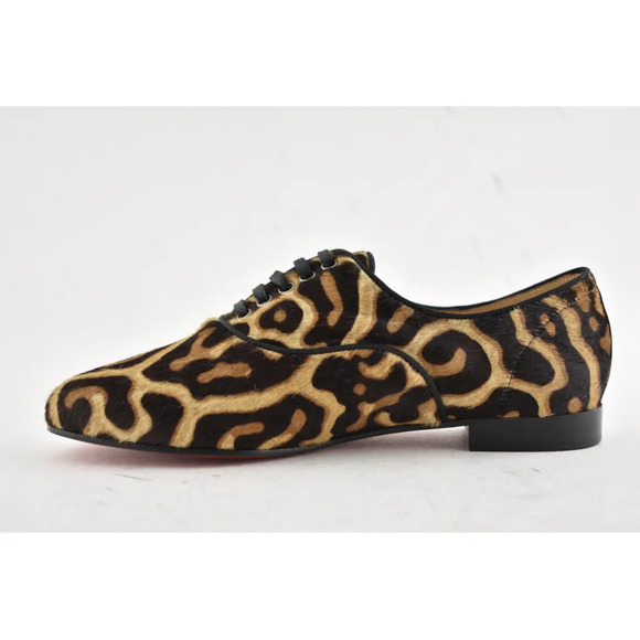 Christian Louboutin New Fred Flat Black Brown Leopard Pony Fur Derby Loafer 35.5 - Picture 9 of 12